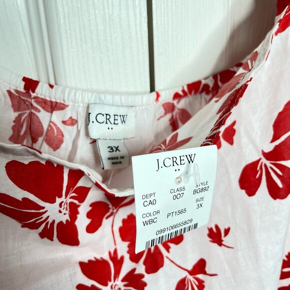 NEW J Crew Womens Square Neck Tank Top Blouse Red White Floral 3X - Picture 5 of 6